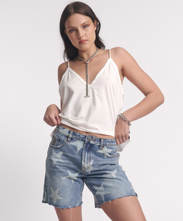 One Teaspoon Jackson Mid Waist Wide Leg Denim Shorts - Starwash Blue