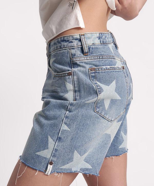 One Teaspoon Jackson Mid Waist Wide Leg Denim Shorts - Starwash Blue