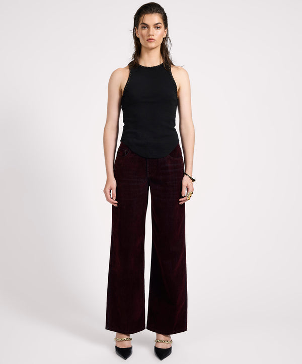 One Teaspoon Jackson Mid Waist Wide Leg Velvet Finish Denim Jeans - Flocked Maroon