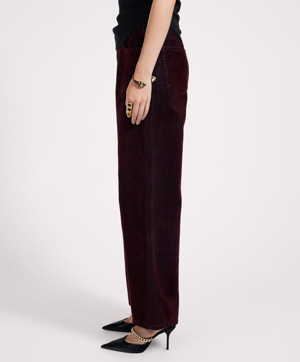 One Teaspoon Jackson Mid Waist Wide Leg Velvet Finish Denim Jeans - Flocked Maroon