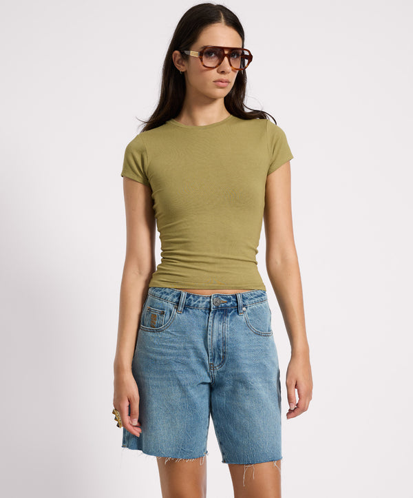 One Teaspoon Jacksons Mid Waist Wide Leg Denim Shorts - Blue Crush