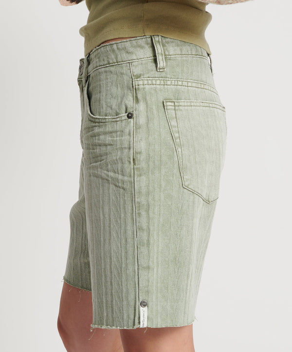 One Teaspoon Jacksons Mid Waist Wide Leg Denim Shorts - Khaki