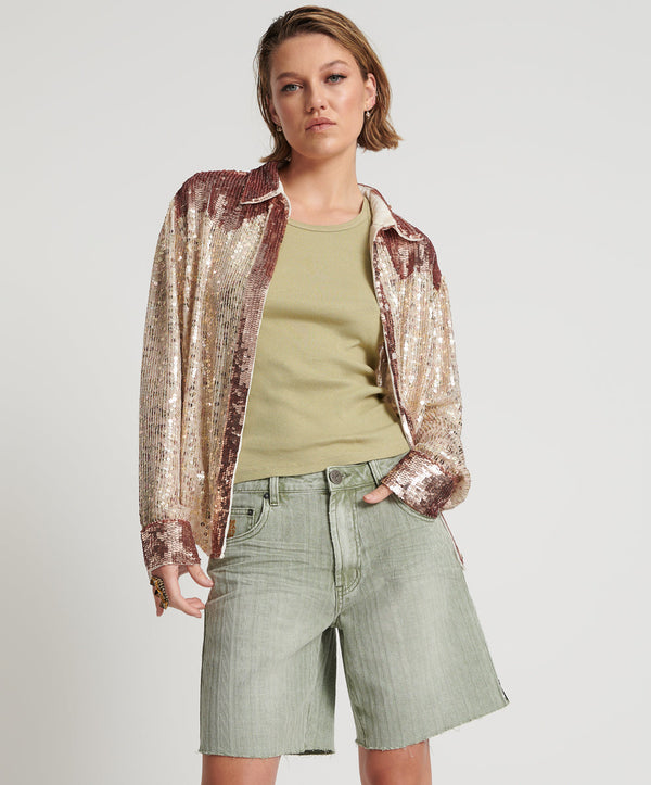 one teaspoon Jacksons Mid Waist Wide Leg Denim Shorts - Khaki