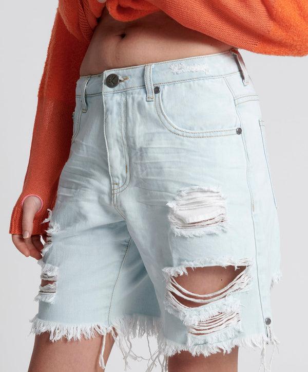 One Teaspoon Jacksons Mid Waist Wide Leg Denim Shorts - Le Surf