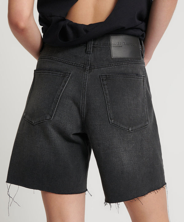 One Teaspoon Jacksons Mid Waist Wide Leg Denim Shorts - Storm Grey