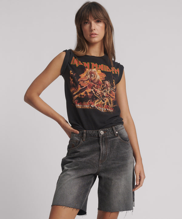 One Teaspoon Jacksons Mid Waist Wide Leg Denim Shorts - Worn Black