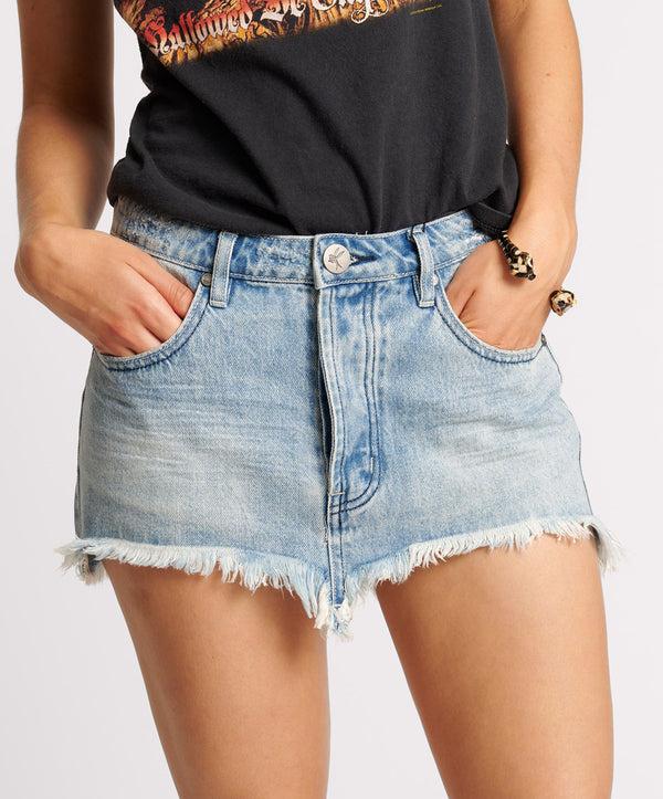 One Teaspoon Junkyard Low Waist Denim Mini Skirt - Salty Dog Blue
