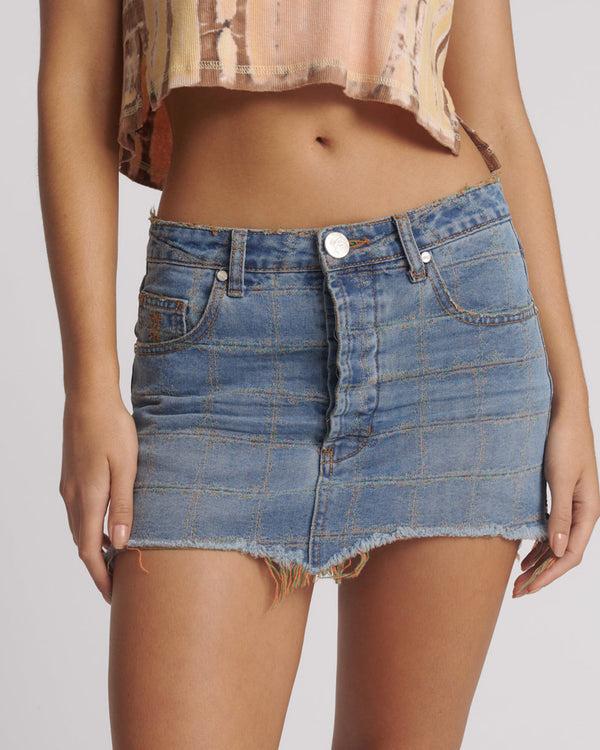 One Teaspoon Junkyard Low Waist Mini Denim Skirt - Tropical Blue