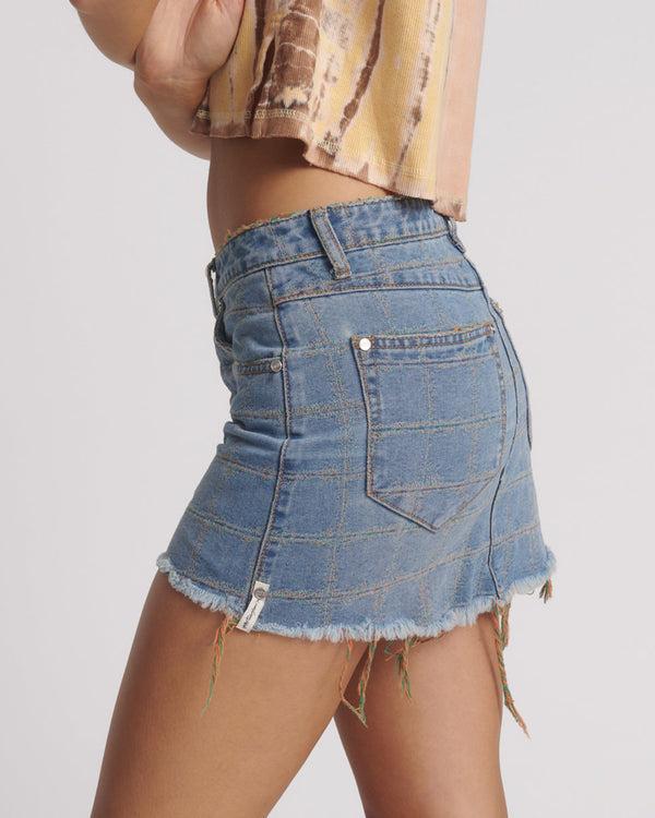 One Teaspoon Junkyard Low Waist Mini Denim Skirt - Tropical Blue