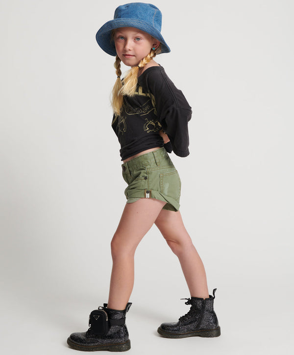 One Teaspoon Kids Bandits Low Waist Denim Shorts - Super Khaki