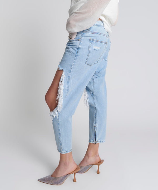 One Teaspoon Kingpins Low Waist Cropped Boyfriend Denim Jeans - Blue Latte