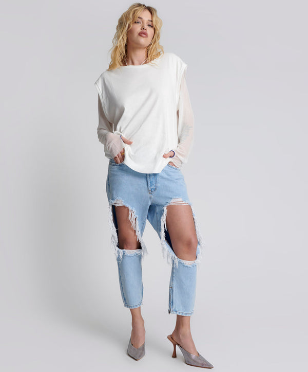 one teaspoon Kingpins Low Waist Cropped Boyfriend Denim Jeans - Blue Latte