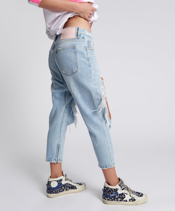 One Teaspoon Kingpins Low Waist Cropped Boyfriend Denim Jeans - Fleetwood