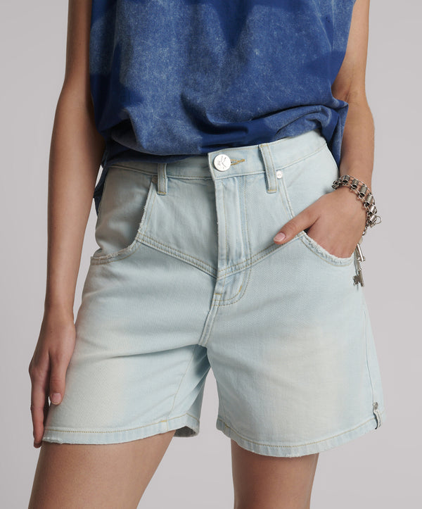 One Teaspoon Kinks Mid Waist Long Length Denim Shorts - Le Surf