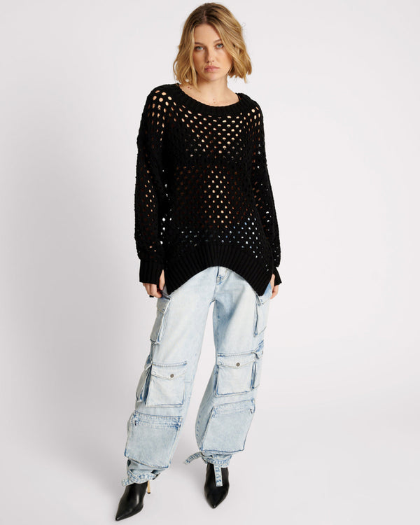 One Teaspoon Knitted Fishnet Zip Side Sweater - Black