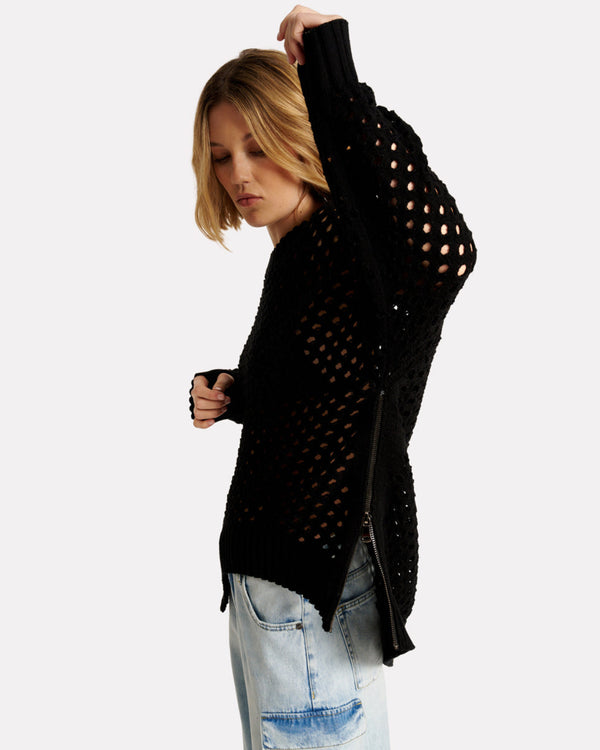 One Teaspoon Knitted Fishnet Zip Side Sweater - Black