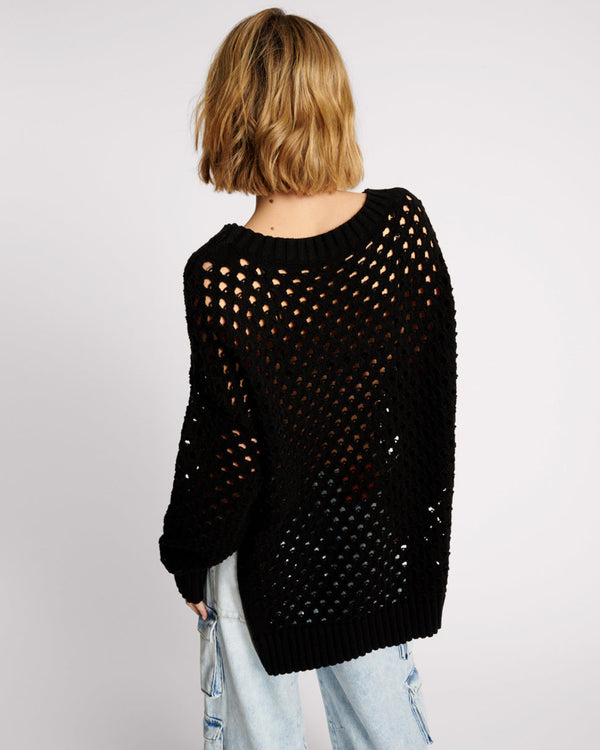 One Teaspoon Knitted Fishnet Zip Side Sweater - Black