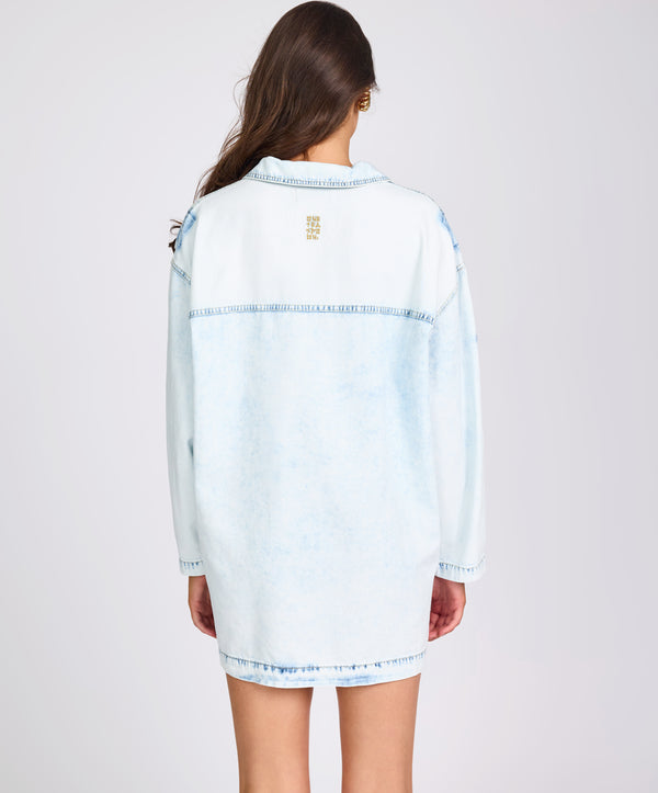 One Teaspoon Le Captain Star Pullover Denim Mini Shirt Dress - Depeche Blue