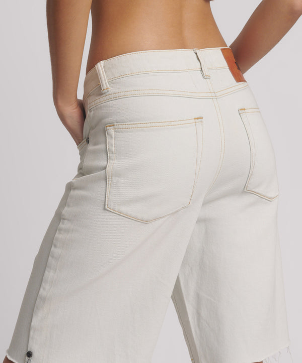 One Teaspoon Le Cats Mid Waist Wide Leg Boyfriend Denim Shorts - Le Surf Blue