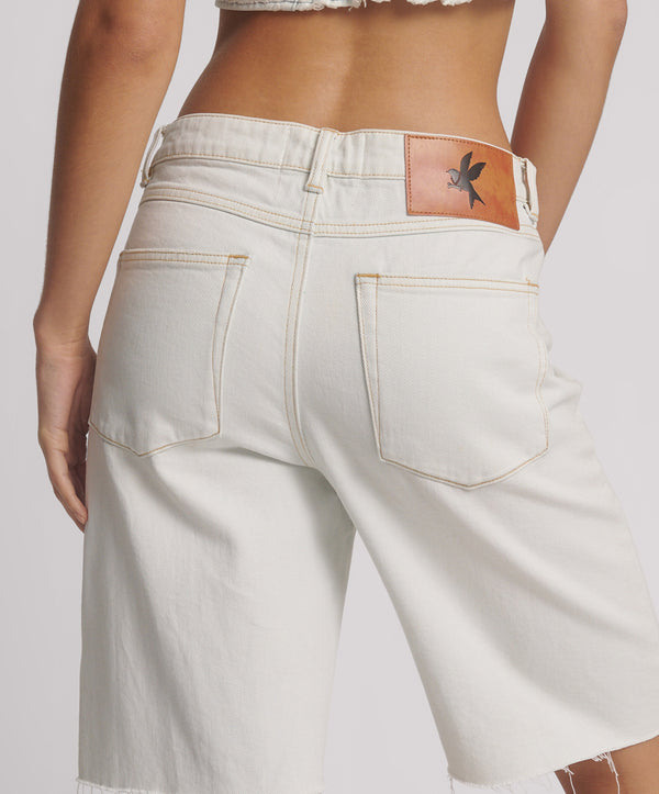 One Teaspoon Le Cats Mid Waist Wide Leg Boyfriend Denim Shorts - Le Surf Blue