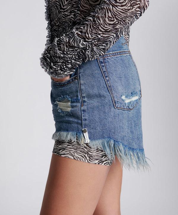 One Teaspoon Le Wolves Mid Waist Mid Length Denim Shorts - Johnny Blue