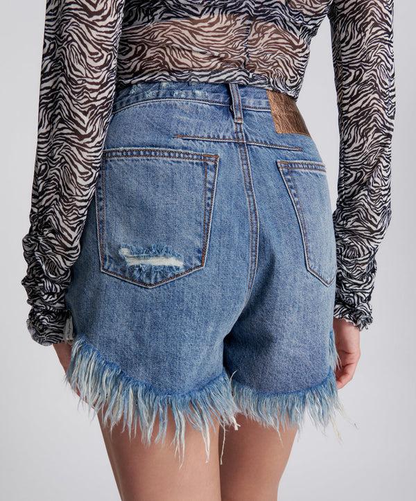 One Teaspoon Le Wolves Mid Waist Mid Length Denim Shorts - Johnny Blue