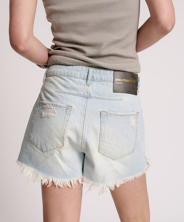 One Teaspoon Le Wolves Mid Waist Mid Length Denim Shorts - Light Blue Wash