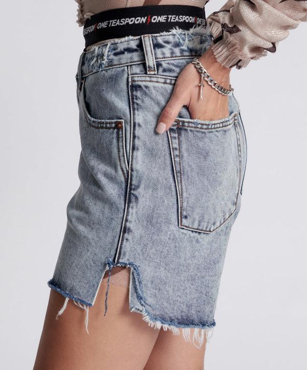 One Teaspoon Legends High Waist Mom Fit Denim Shorts - Blue Blossom