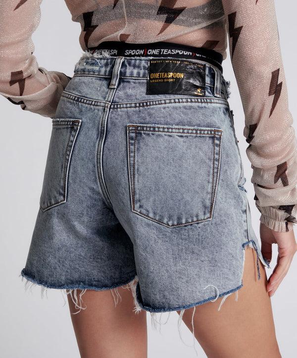 One Teaspoon Legends High Waist Mom Fit Denim Shorts - Blue Blossom