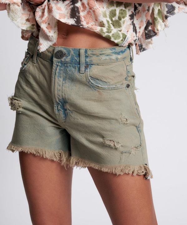 One Teaspoon Legends High Waist Mom Fit Denim Shorts - Khaki Haze
