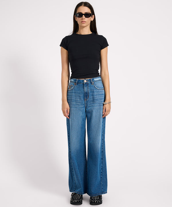 One Teaspoon Love Machines High Waist Super Wide Leg Denim Jeans - Pacifica