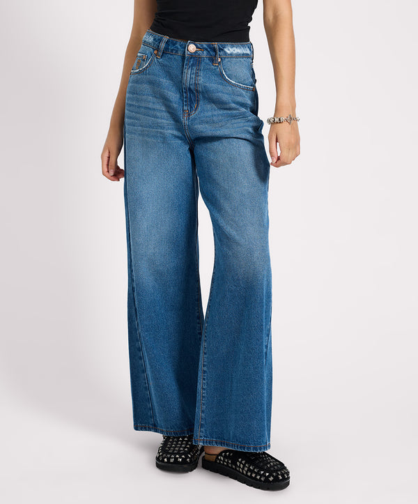 One Teaspoon Love Machines High Waist Super Wide Leg Denim Jeans - Pacifica