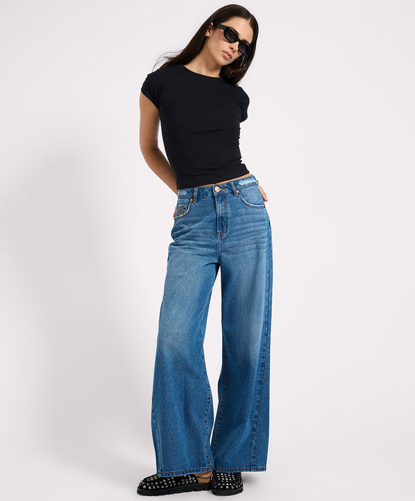 one teaspoon Love Machines High Waist Super Wide Leg Denim Jeans - Pacifica