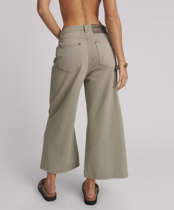 One Teaspoon Love Machines Mid Waist Super Wide Leg Cropped Denim Jeans - Faded Khaki