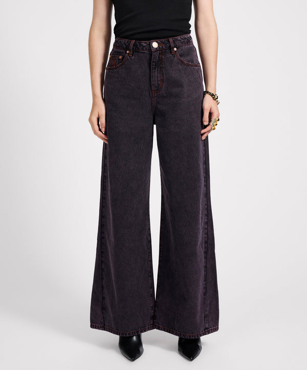 One Teaspoon Love Machines Mid Waist Super Wide Leg Denim Jeans - Black Pink
