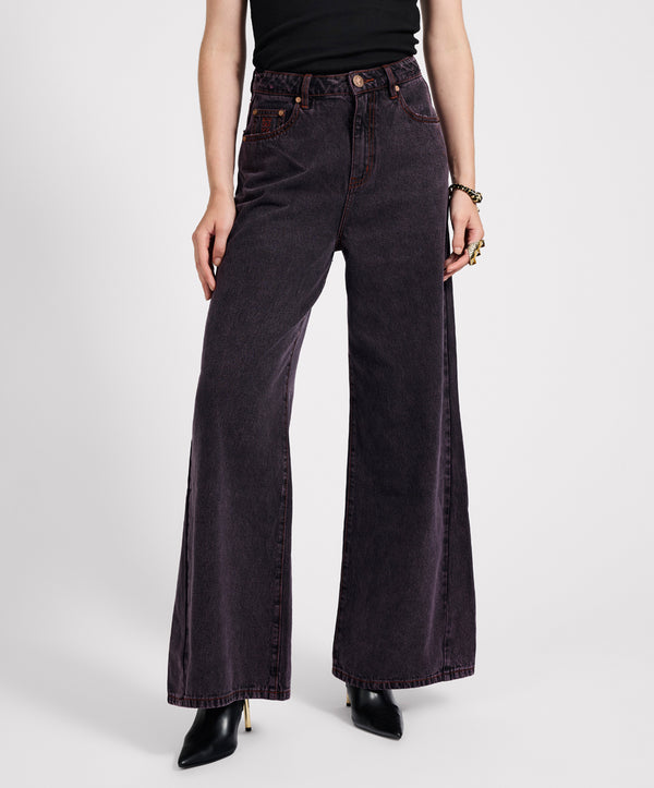 One Teaspoon Love Machines Mid Waist Super Wide Leg Denim Jeans - Black Pink