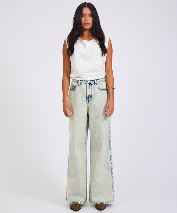 One Teaspoon Love Machines Mid Waist Super Wide Leg Denim Jeans - Ambrosia Blue