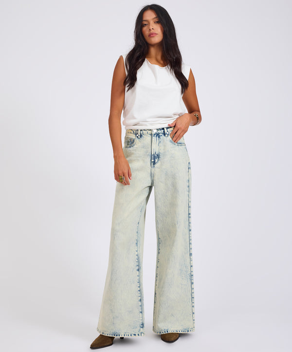 One Teaspoon Love Machines Mid Waist Super Wide Leg Denim Jeans - Ambrosia Blue