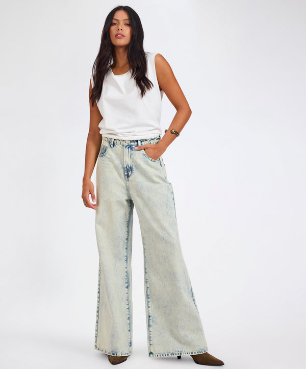 one teaspoon Love Machines Mid Waist Super Wide Leg Denim Jeans - Ambrosia Blue