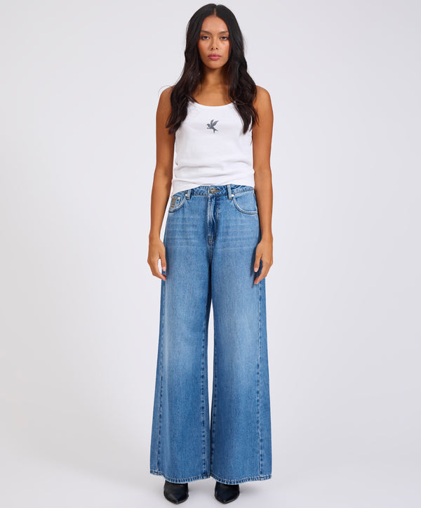 One Teaspoon Love Machines Mid Waist Super Wide Leg Denim Jeans - Bright Blue