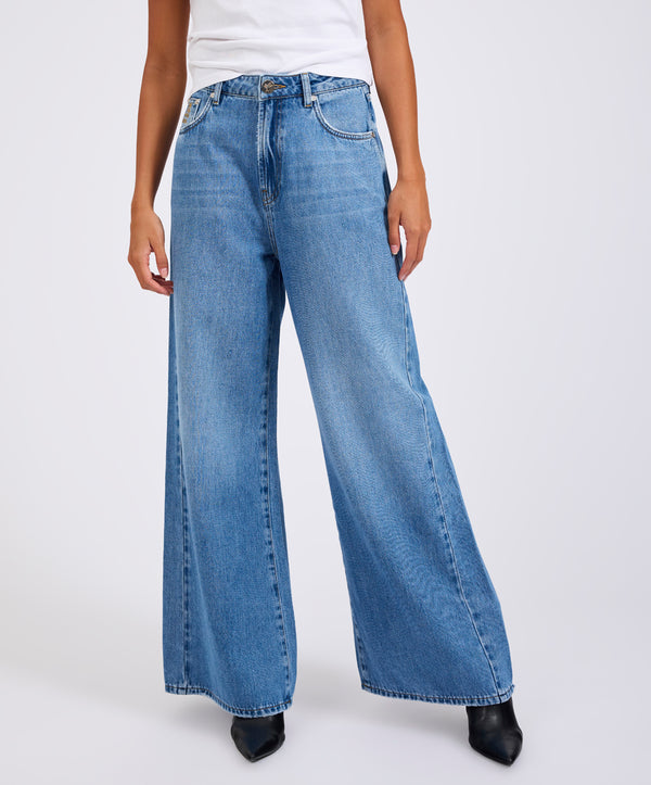 One Teaspoon Love Machines Mid Waist Super Wide Leg Denim Jeans - Bright Blue