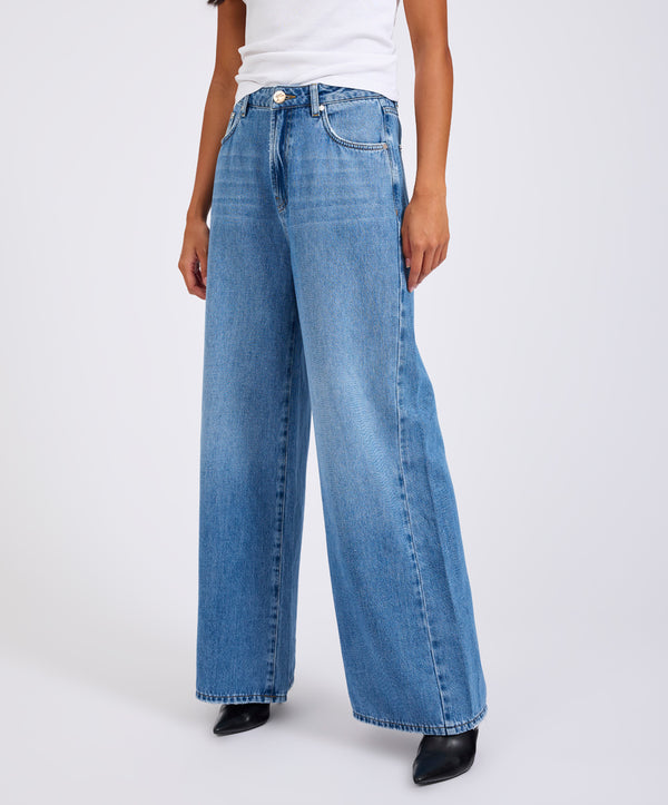 One Teaspoon Love Machines Mid Waist Super Wide Leg Denim Jeans - Bright Blue