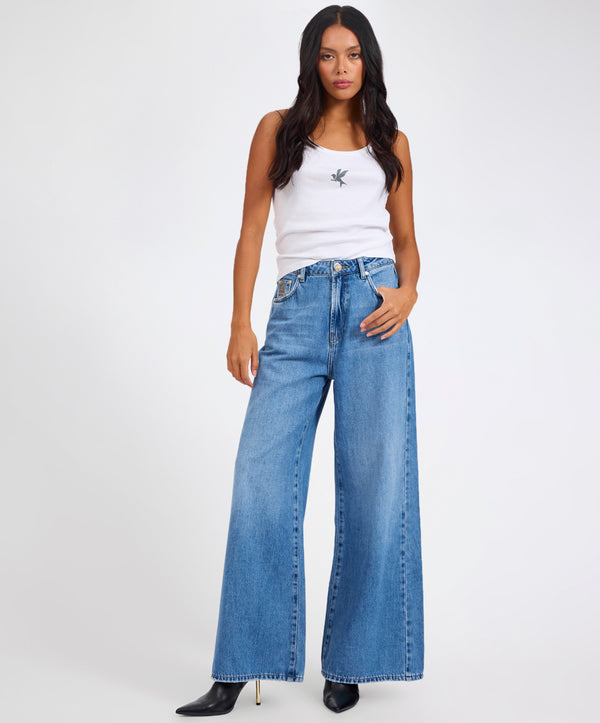 one teaspoon Love Machines Mid Waist Super Wide Leg Denim Jeans - Bright Blue