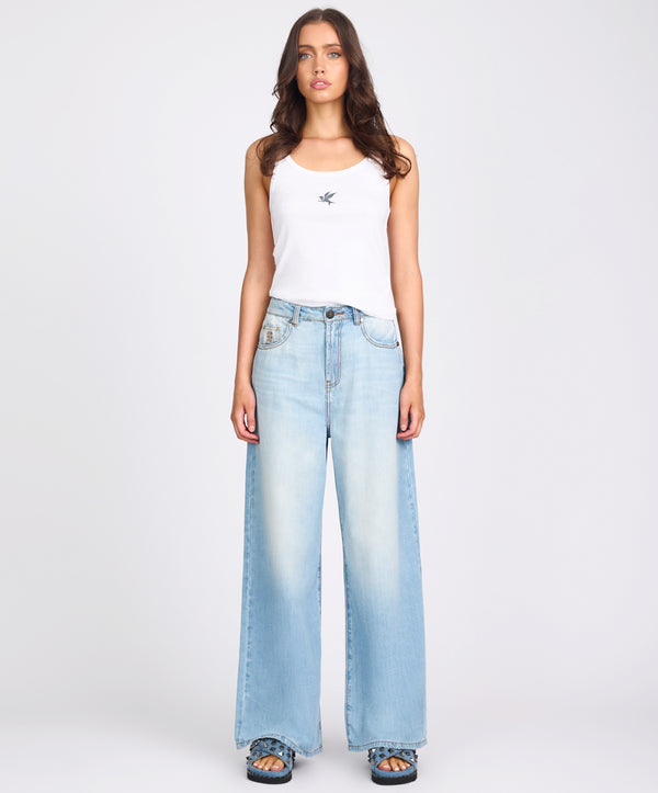One Teaspoon Love Machines Mid Waist Super Wide Leg Denim Jeans - Cool Blue