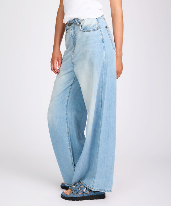 One Teaspoon Love Machines Mid Waist Super Wide Leg Denim Jeans - Cool Blue