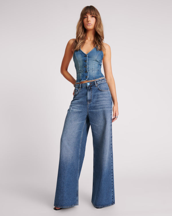 one teaspoon Love Machines Mid Waist Super Wide Leg Denim Jeans - Blue Thunder