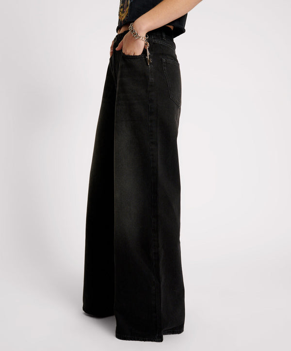 One Teaspoon Love Machines Mid Waist Super Wide Leg Denim Jeans - Washed Black