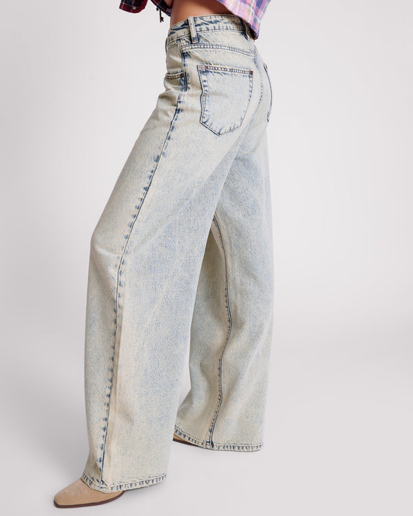 One Teaspoon Love Machines Mid Waist Super Wide Leg Denim Jeans - Blue Dust