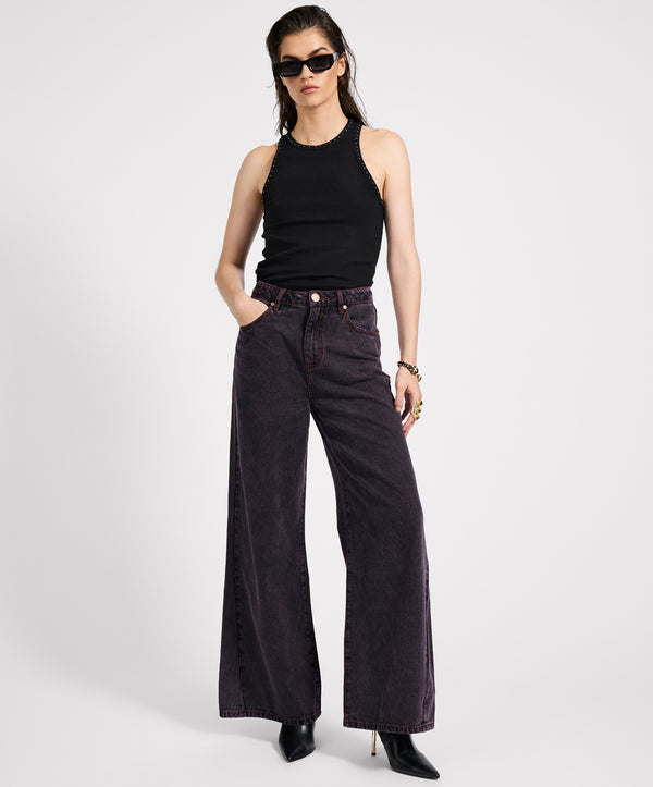 one teaspoon Love Machines Mid Waist Super Wide Leg Denim Jeans - Black Pink