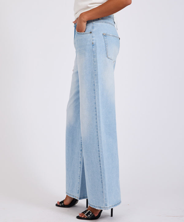 One Teaspoon Love Machines Mid Waist Super Wide Leg Heartless Denim Jeans - Blue